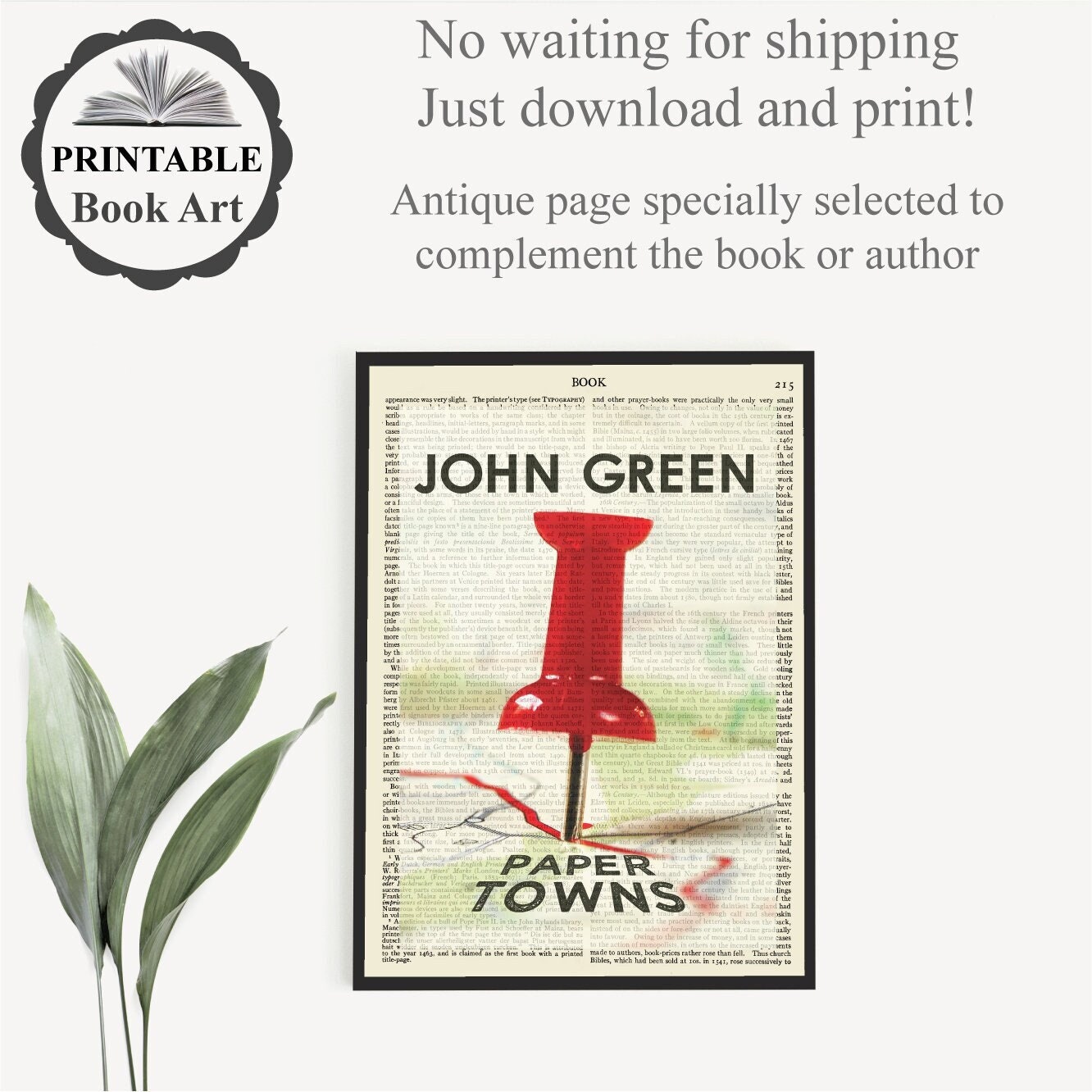 Printable 'paper Towns' Book Cover Art, Instant Download Reading
