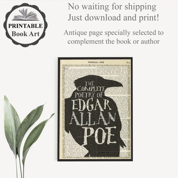 Edgar Allen Poe Printable, Complete Poetry of Edgar Allen Poe Wall Art Print of Book Cover on 'Poe' Encyclopaedia Page, The Raven Wall Art