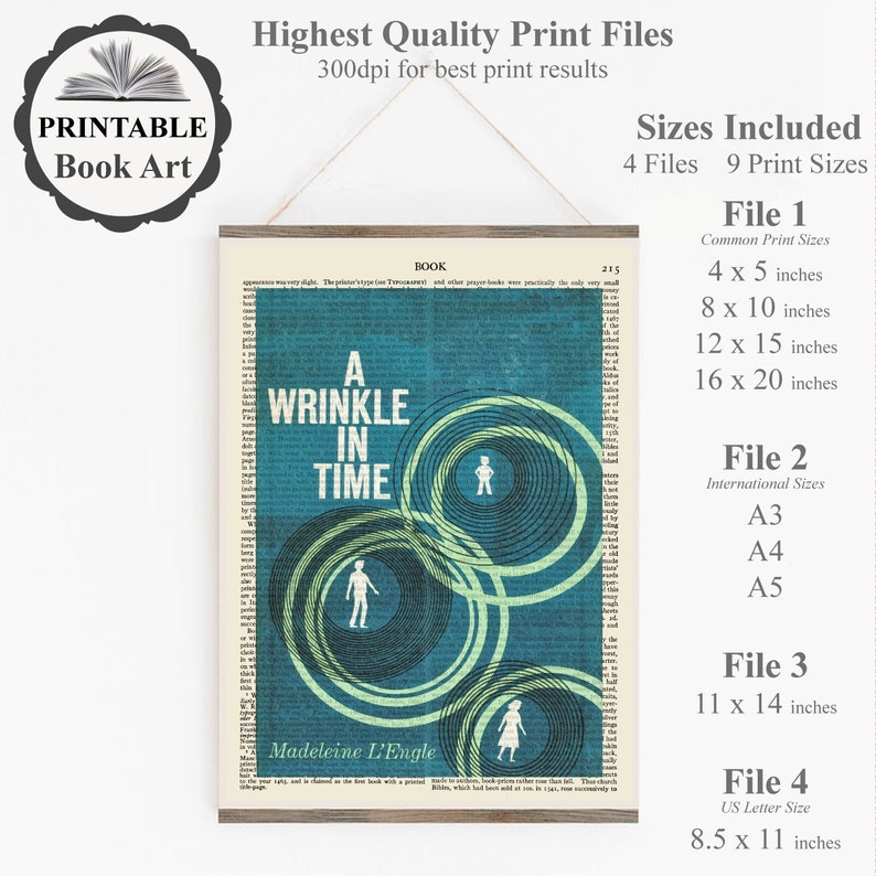 Bookish Gift Wall Art Printable Book Art Bookshelf Decor Madeleine L\u2019Engle/'s A Wrinkle In Time Print Kids Room Poster Prints