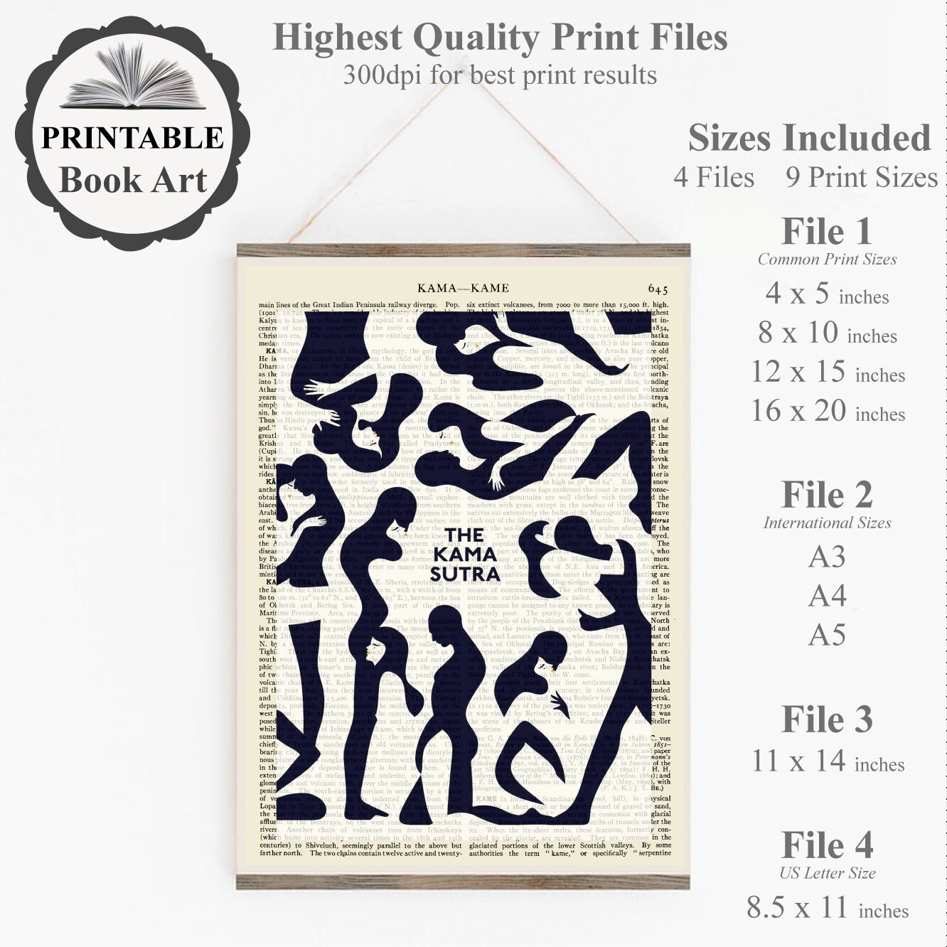 Printable Book Cover Art of the Kama Sutra on Vintage Page - Etsy