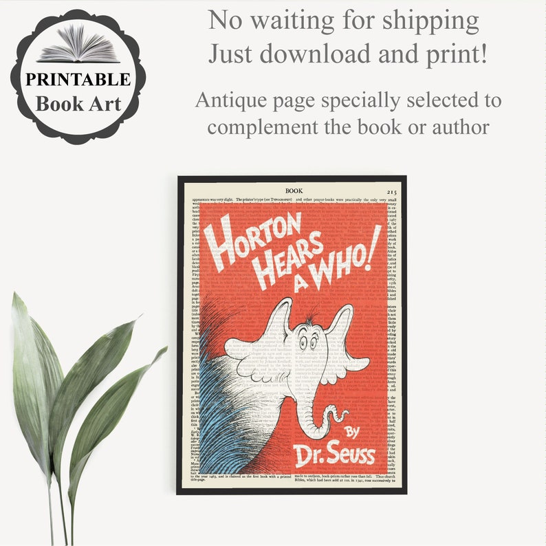 Affordable Kids Room Wall Art Print Toddler Nursery Decor Printable /'Horton Hears A Who/' Book Cover Art Print on Old Page