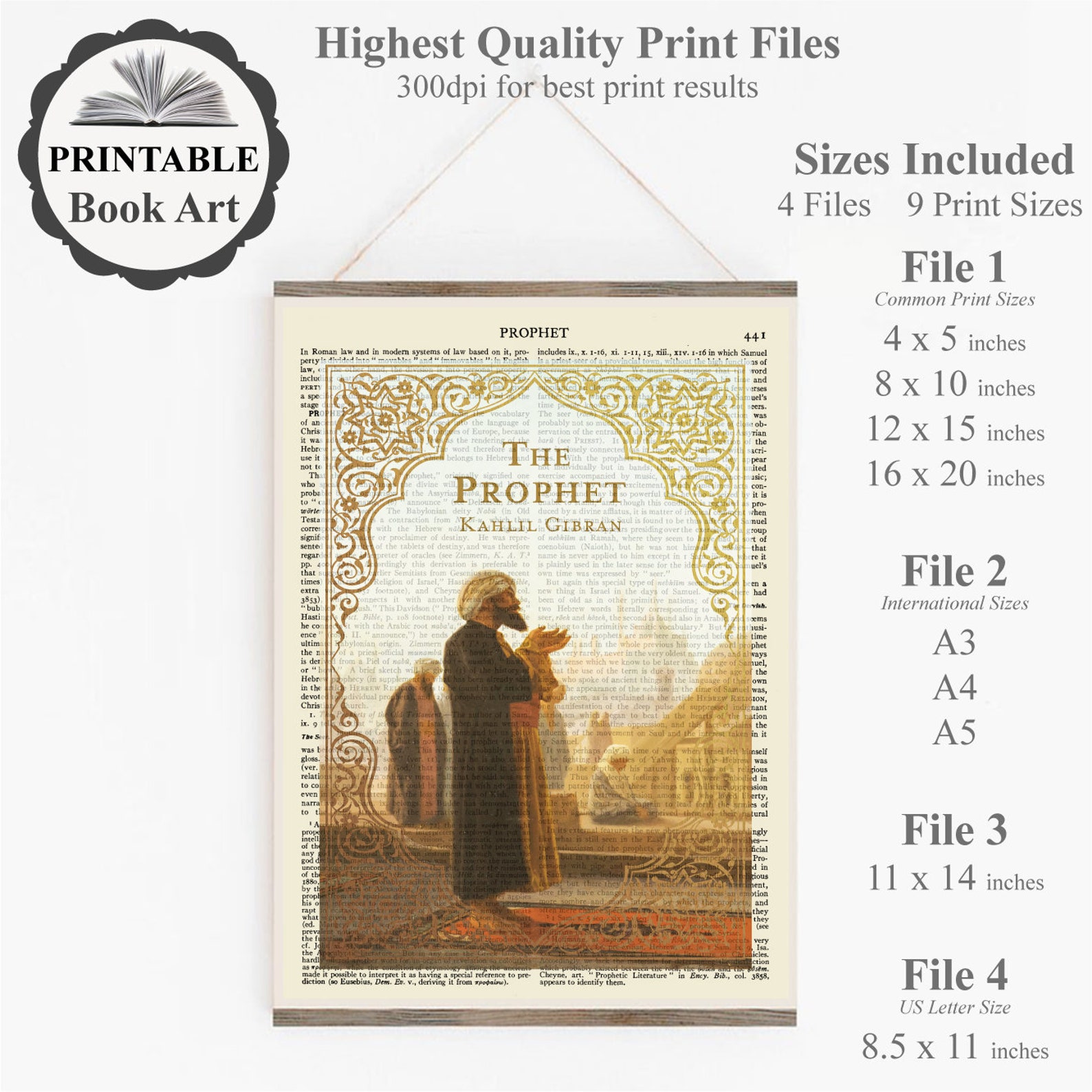 Prophet Text Printable 'the Prophet' Book Cover Art Print, Kahlil Gibran Poster ...