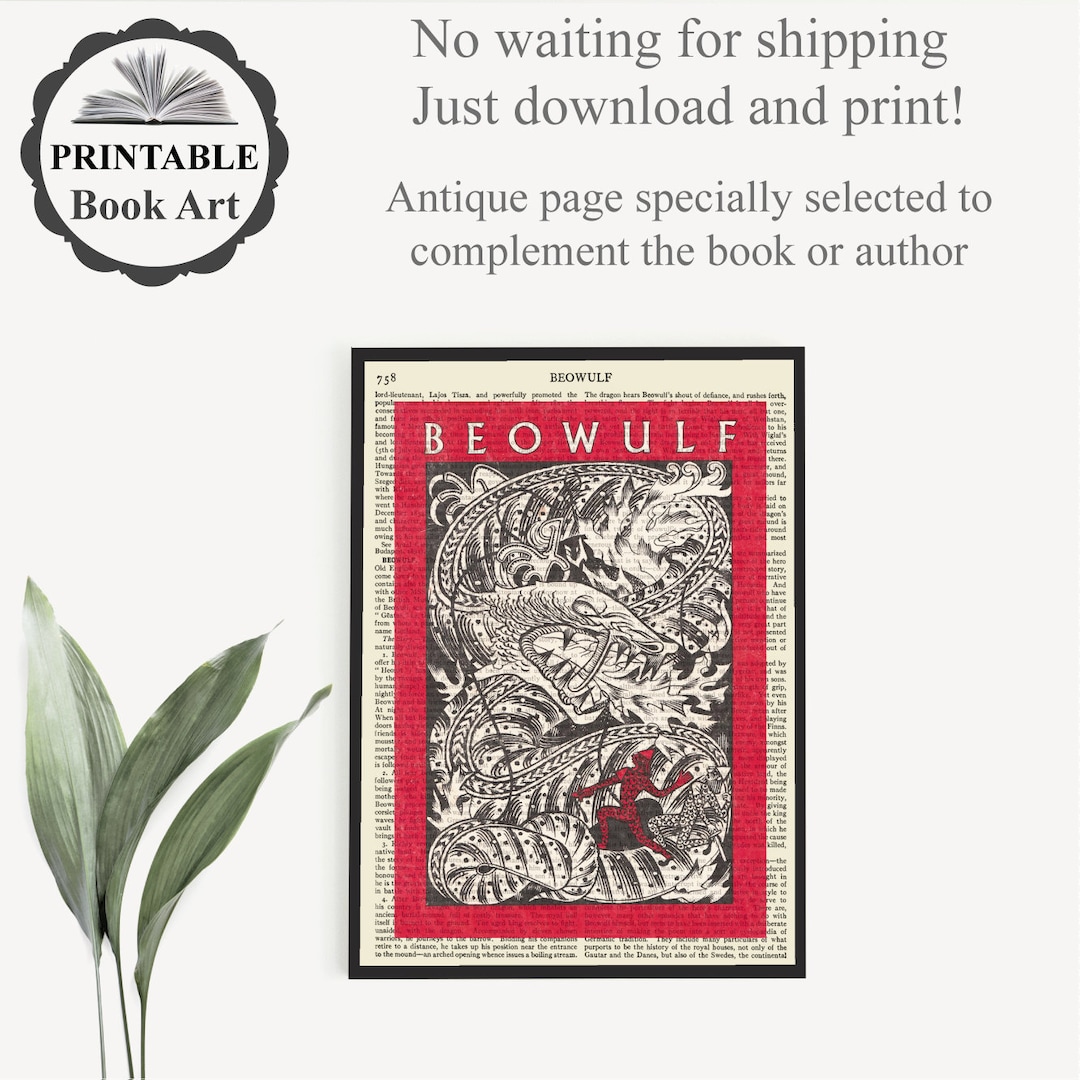 Printable 'beowulf' Book Cover Print on Vintage Page, Printable Gift ...