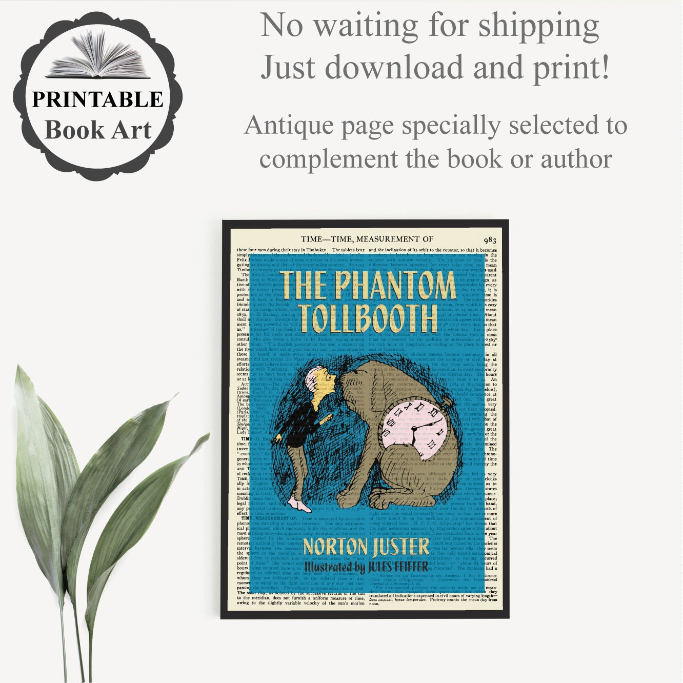 Printable 'The Phantom Tollbooth' Art Print of Book Cover on Old Page from 1911, Kids Room Decor, Bookish Boys Wall Art Print Gift Idea