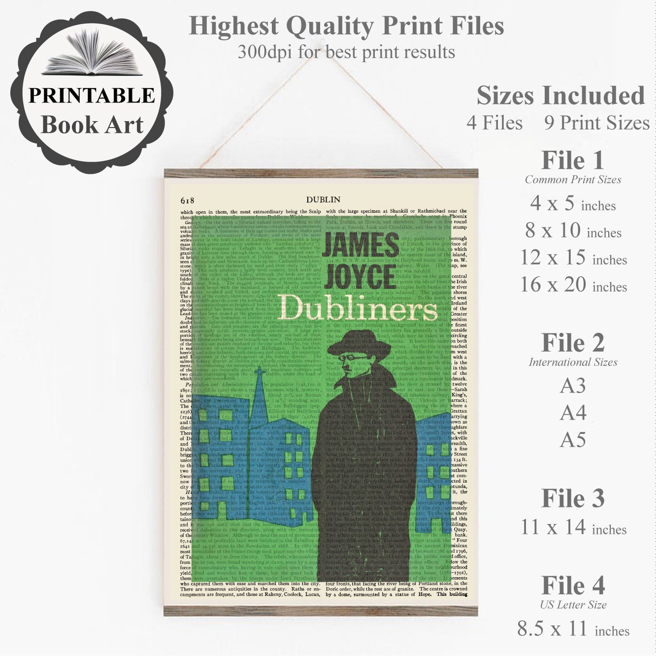 James Joyce Printable Dubliners Book Cover Art on 'dublin