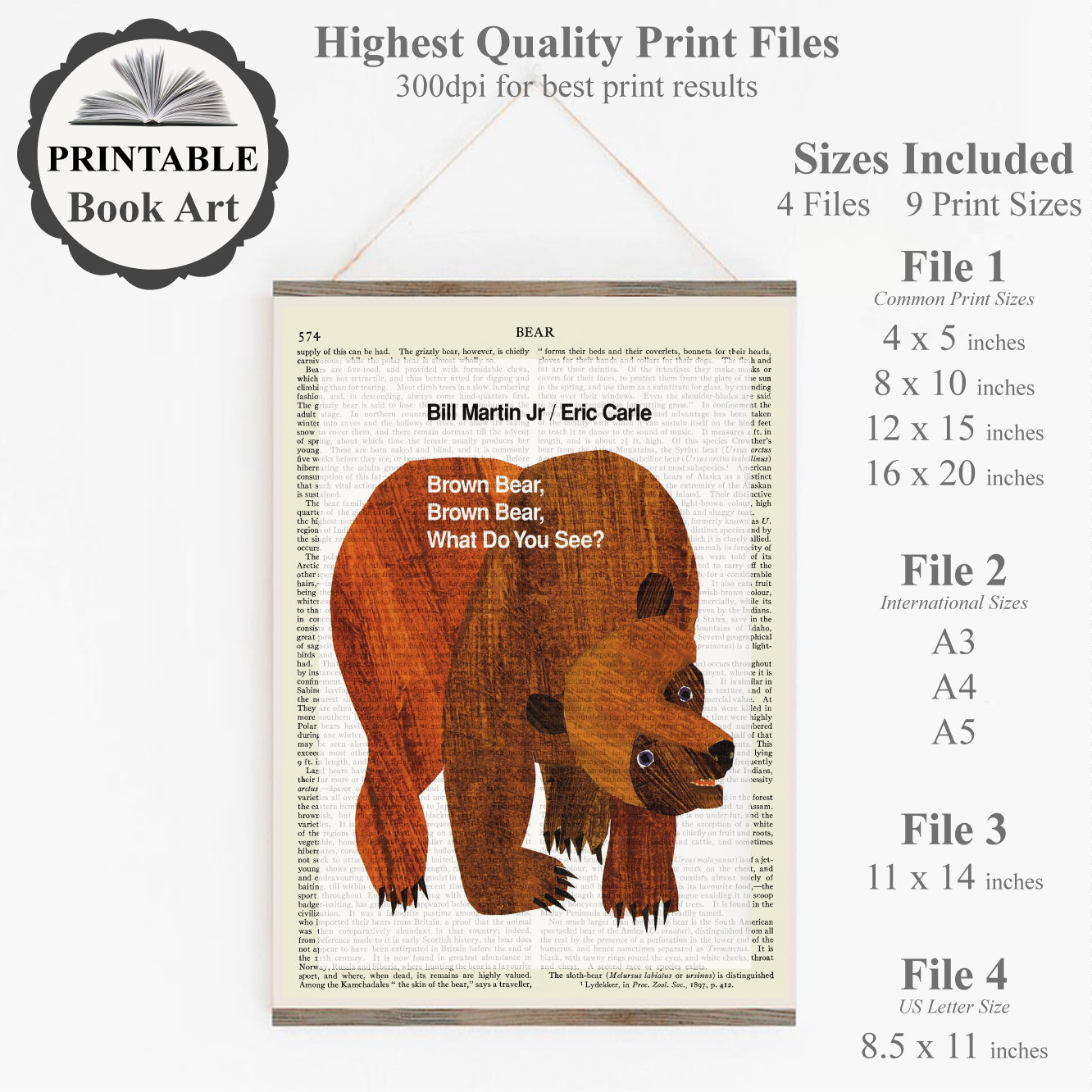 Printable 'brown Bear' Book Poster Print on Old Page, Kids