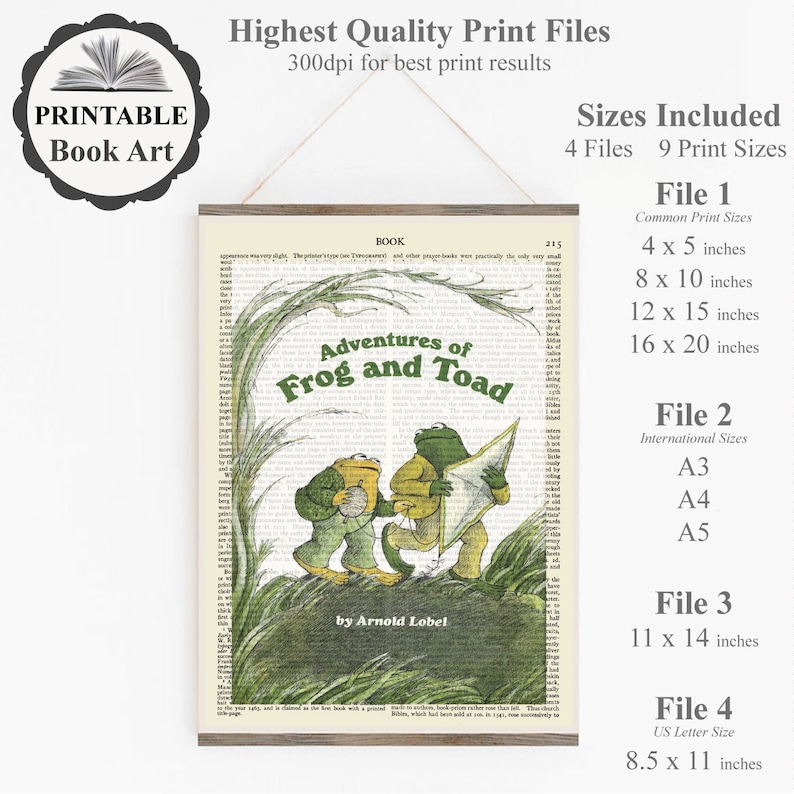 Printable 'Frog and Toad' Book Poster Print on Old Encyclopaedia Page, Kids Room Decor, Children's Book Wall Art Gift, Classroom Wall Decor image 2
