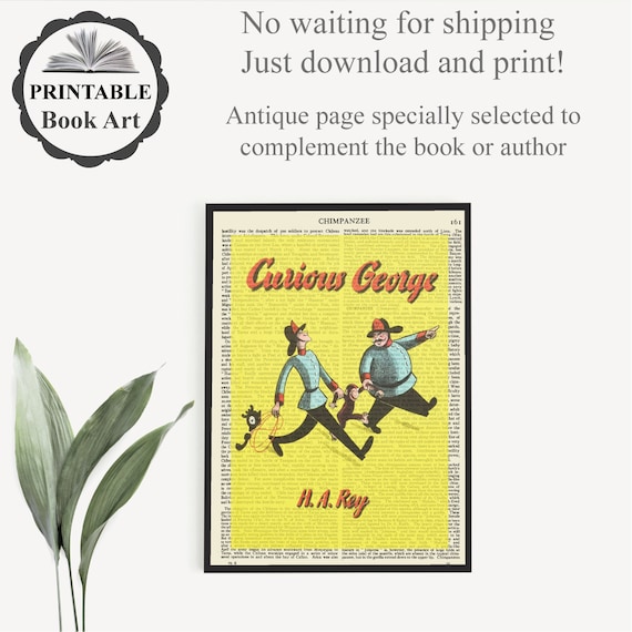 Printable 'Curious George' Book Cover Wall Art Print, Kids Bedroom Poster, Neutral Nursery Decor, Kids Books Prints, Monkey Chimpanzee Art