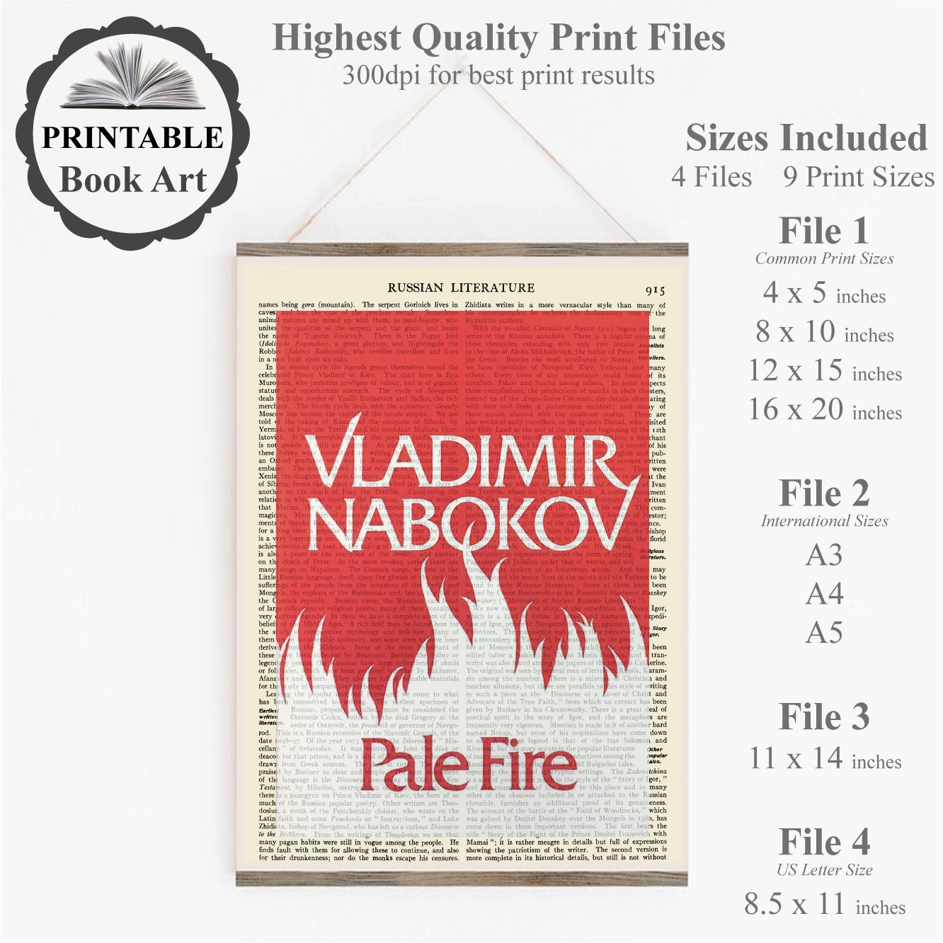 A Printable 'pale Fire' Book Cover Art on Vintage Page, Vladimir ...