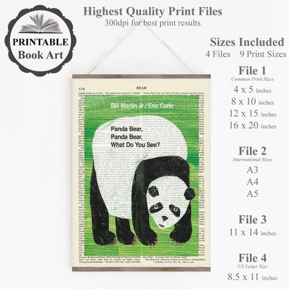 Printable 'panda Bear' Book Cover Art Print on Old Page, Boys