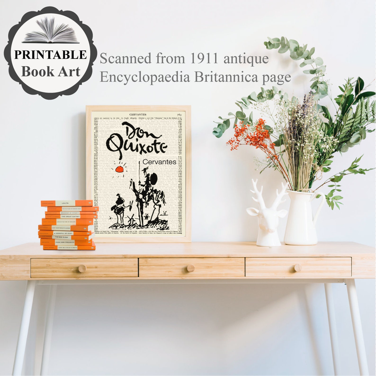 Printable Don Quixote Book Cover Page on Old Cervantes | Etsy