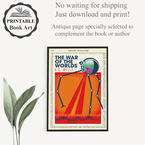 Printable 'The War Of The Worlds' Book Cover Art Print, H G. Wells Poster, Science Fiction Gift, Sci Fi poster, Instant Download