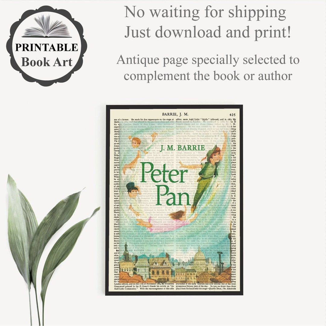 Printable 'peter Pan' Book Cover Poster on Vintage Page, J. M. Barrie ...