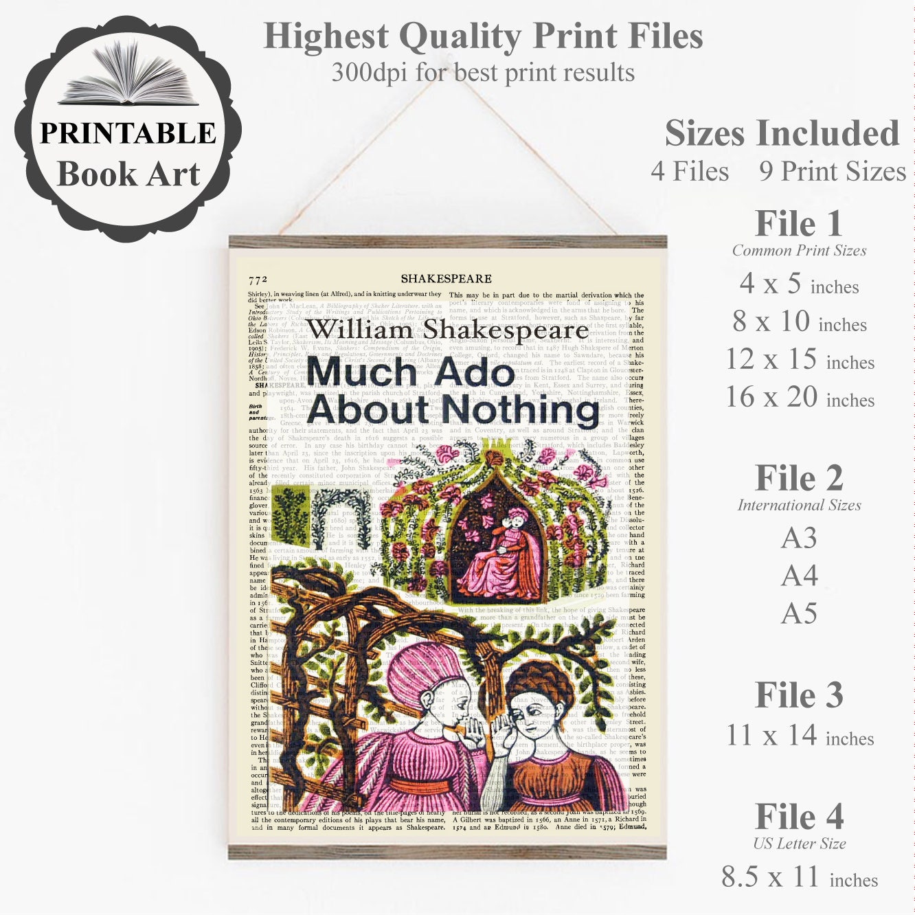 Printable 'Much Ado About Nothing' Play Book Cover Art | Etsy