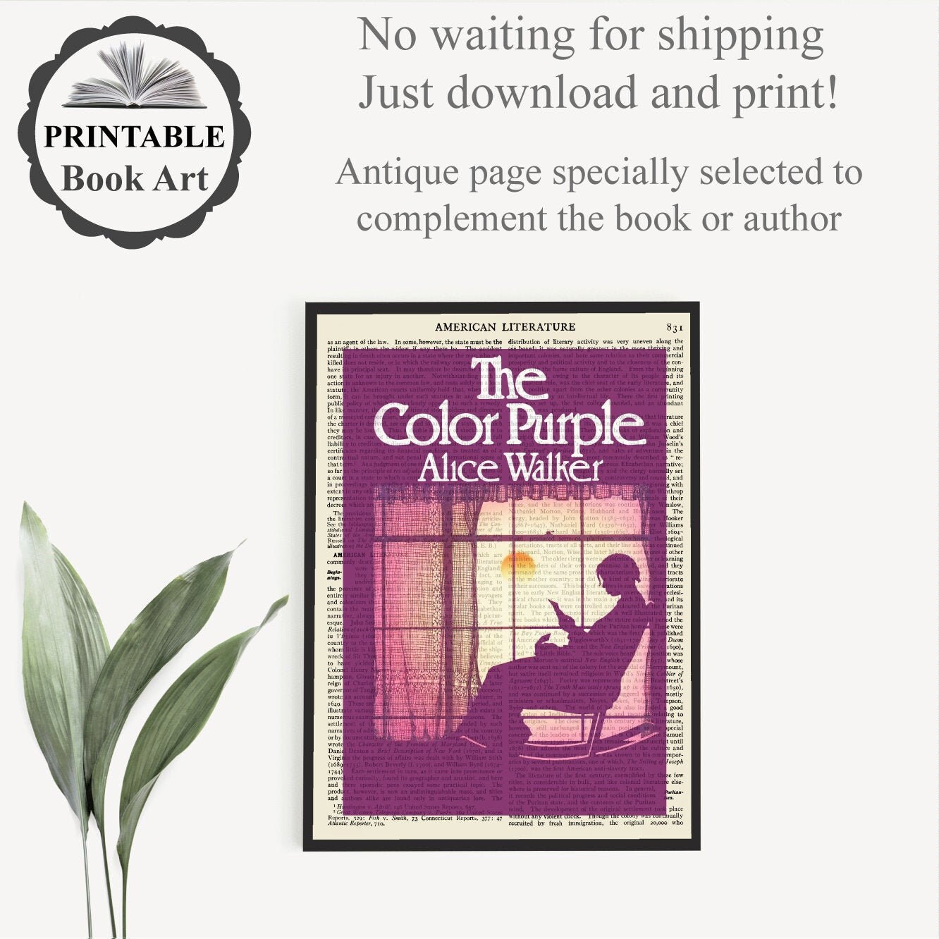 Printable the Color Purple Book Cover Print on American Etsy