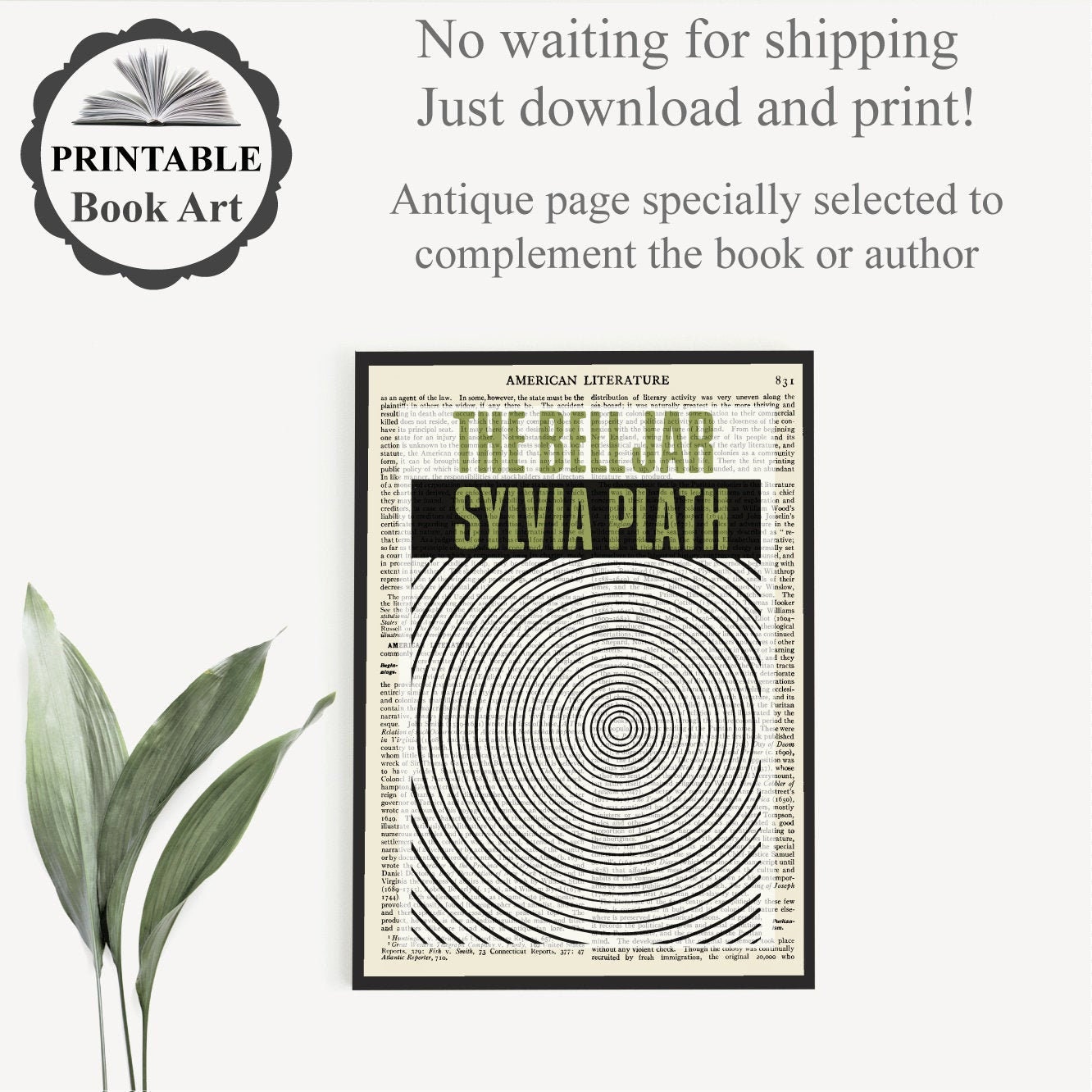 The Bell Jar by Sylvia Plath Print on an Antique Page, Home Decor Wall Art,  Book Lover Gifts 