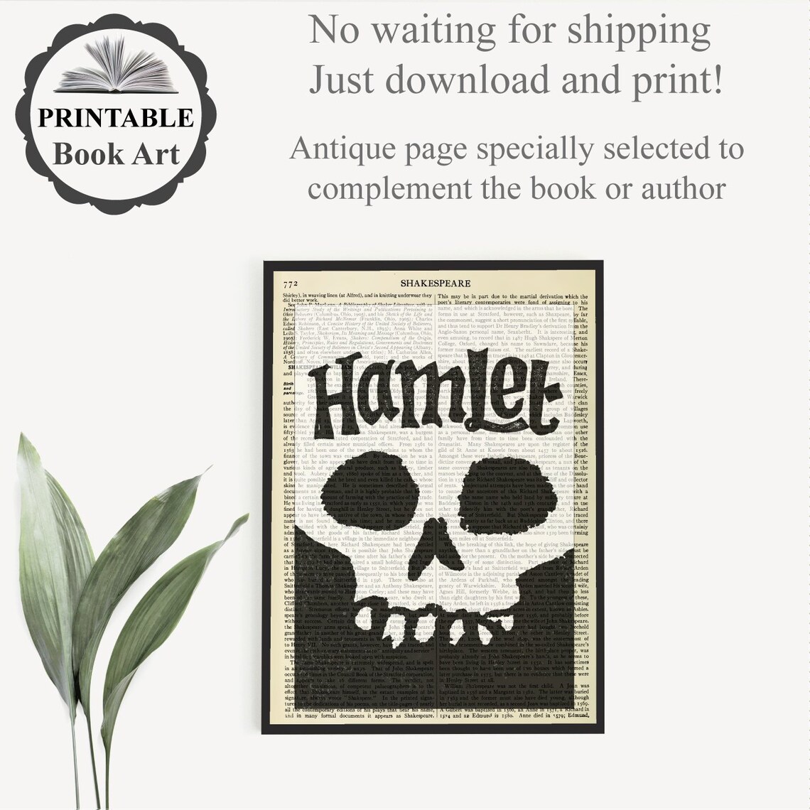 Printable Hamlet Play Book Cover Print, Shakespeare Art Gift for ...