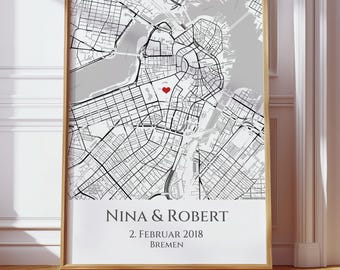Hochzeitsgeschenk personalisiert - Wo alles Beginn - Koordynen Bild - Geschenk für Sie Ihn - Stadtkarte Hochzeitstag Verlobung Jahrestag