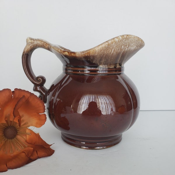 Vintage McCoy Brown Drip Glaze Pottery Pitcher