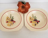 Set of 2 Homer Laughlin Mexicana Rimmed Soup Bowls, Red Band, Clay Pottery Design