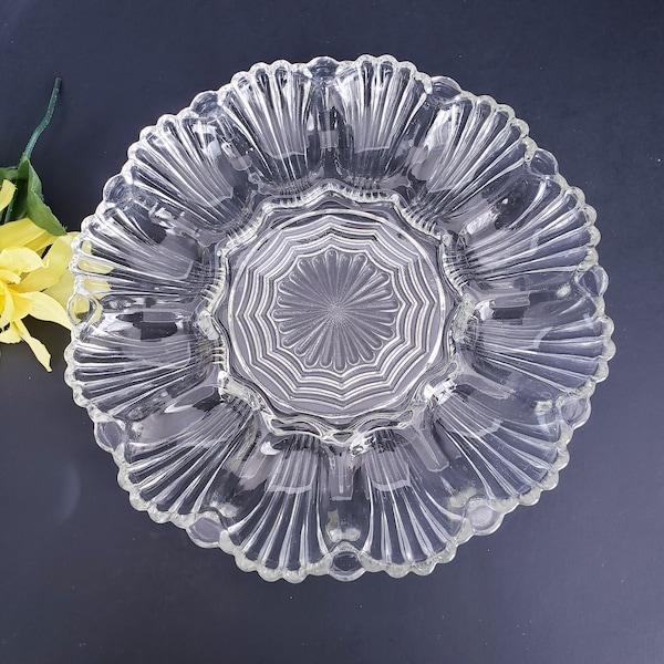 Anchor Hocking Clear Deviled Egg Server, Egg Plate, Wave/Fan Design #896