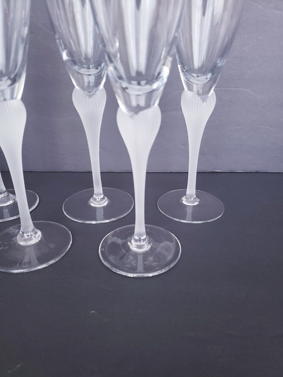 Set of 6 Mikasa Crystal Champagne Flutes Cachet Gold Swirl Cut 6 Panel Stem  Fine German Crystal Stemware Celebrations Toasting Set 