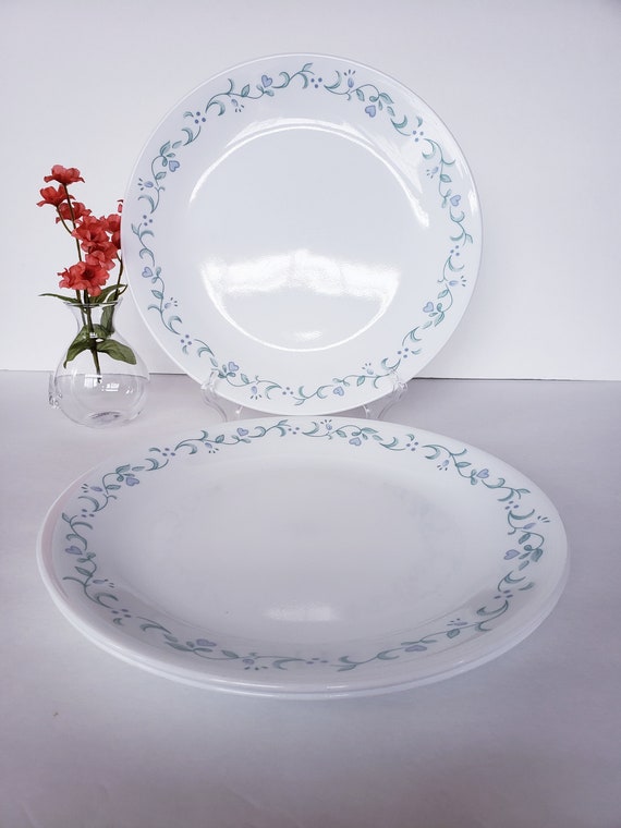 Corelle Country Cottage Dinner Plates Set Of 4 Blue Hearts Etsy