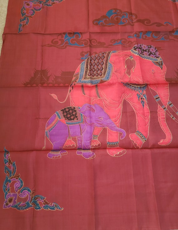 Elephant Design 100% Thai Silk Scarf, Maroon, Brig