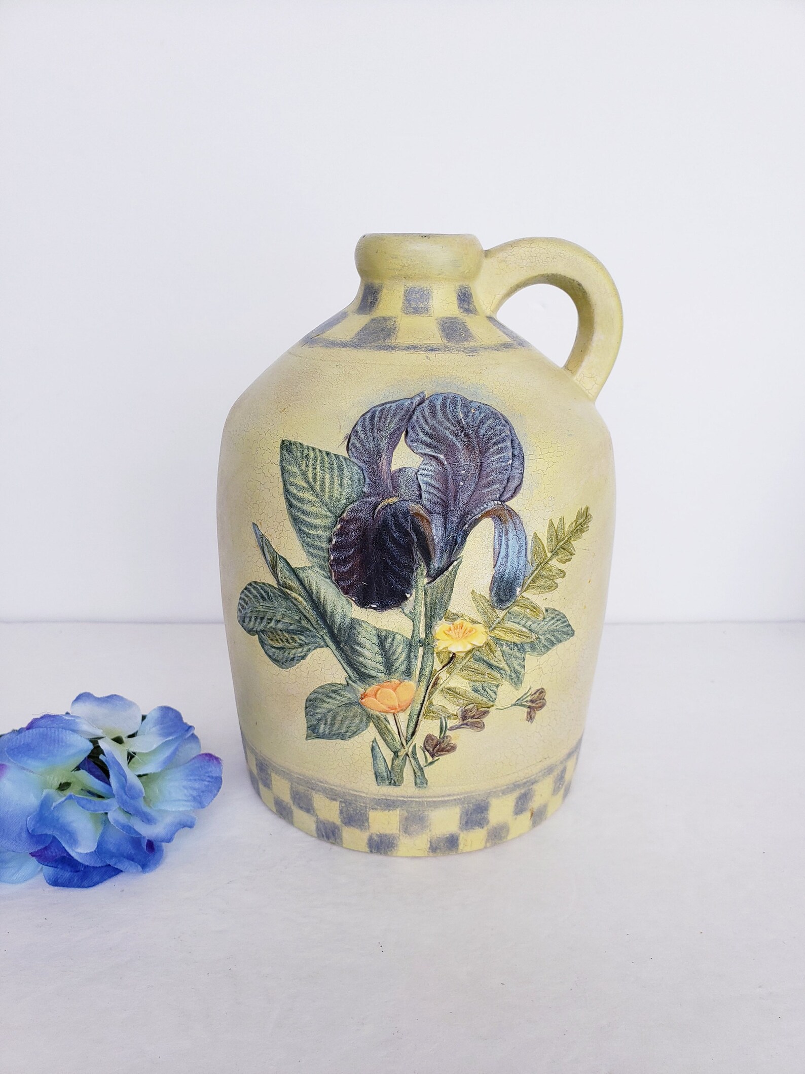 Vintage Bob's Pottery Large Farmhouse Jug Blue Iris Etsy