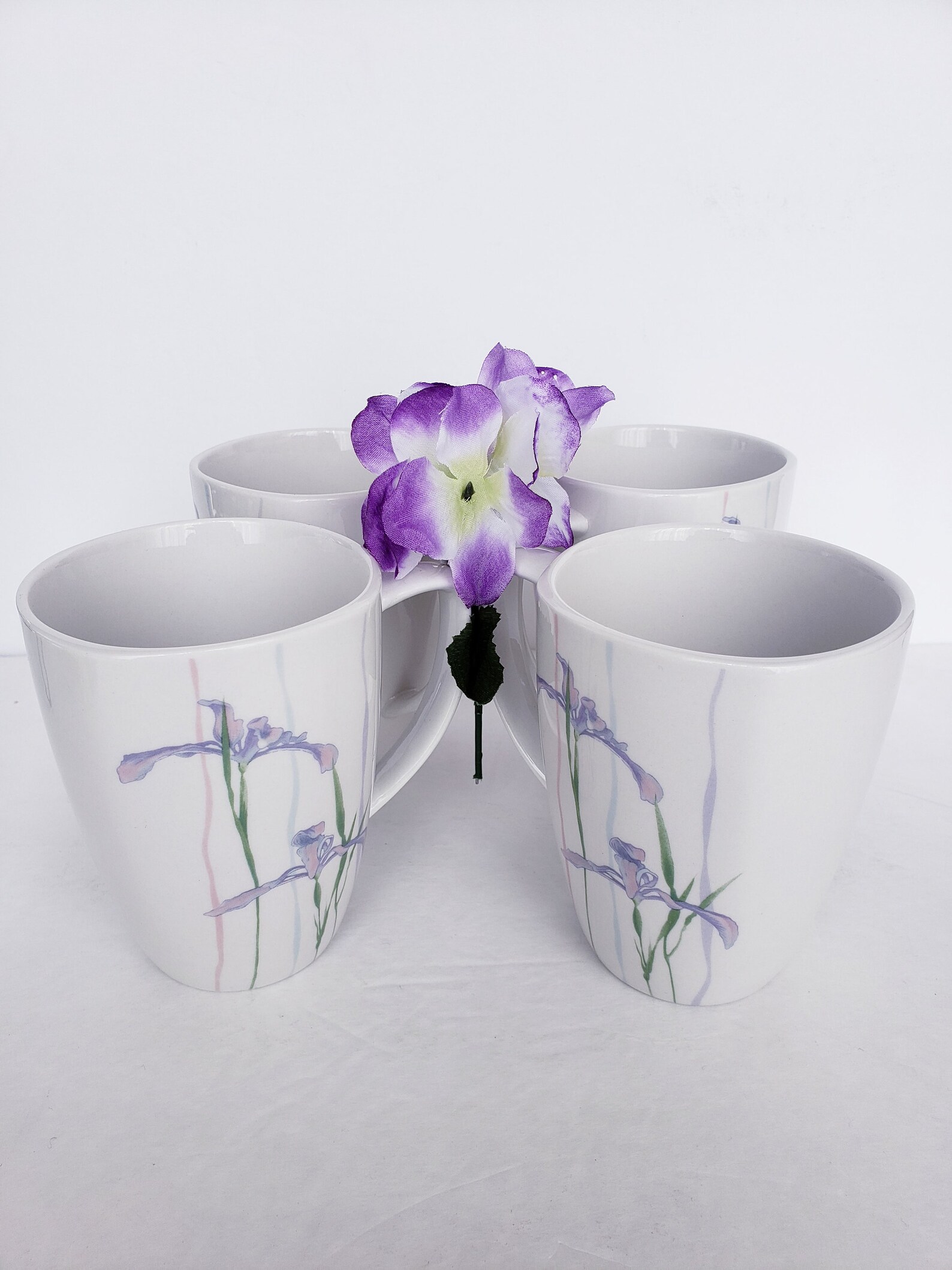 Set of 4 Corelle Shadow Iris Mugs Square Corning Purple Etsy