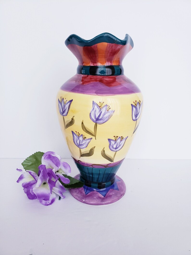 Vintage Ganz Bella Casa Vase Yellow Vase Purple Tulips Etsy