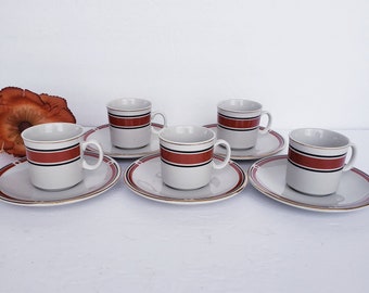 Set of 5 Vintage Kin-Lun Saki/Tea Cups and Saucers, Demitasse Cups and Saucers