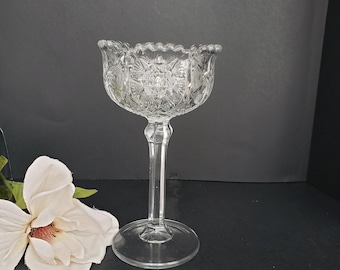 Early American Press Glass Brilliant Cut Glass Pedestal Compote Dish