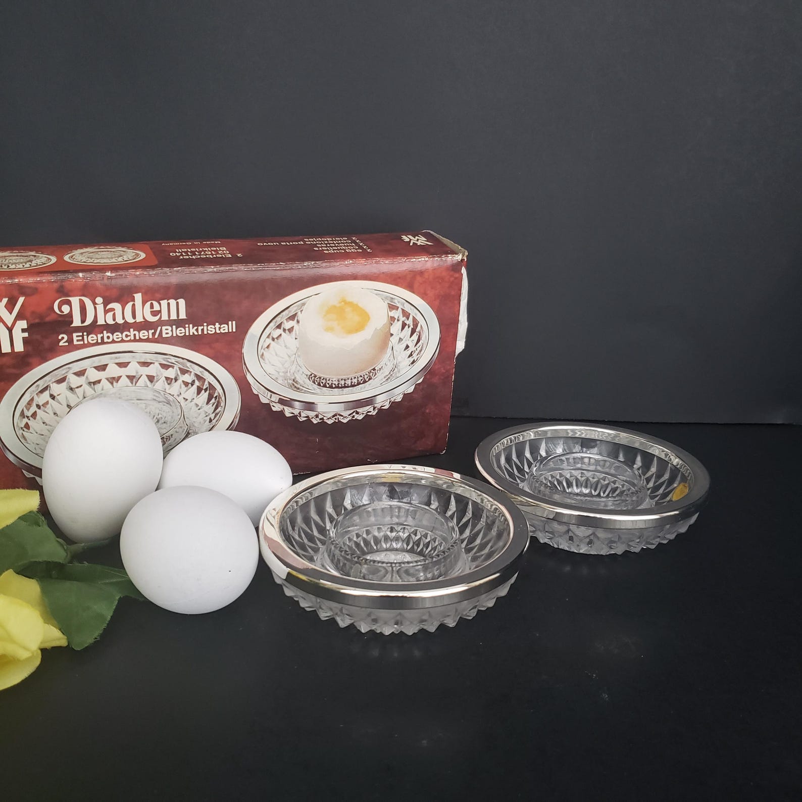 Set of 2 WMF Diadem Lead Crystal/ Bleikristall,Egg Cups, Made in Germany