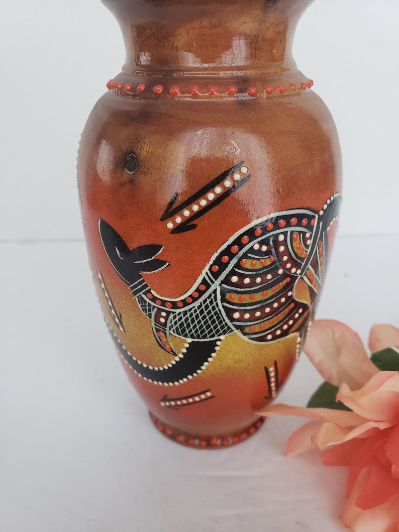 Australia Aboriginal Art Pottery Vase Kangaroo Etsy