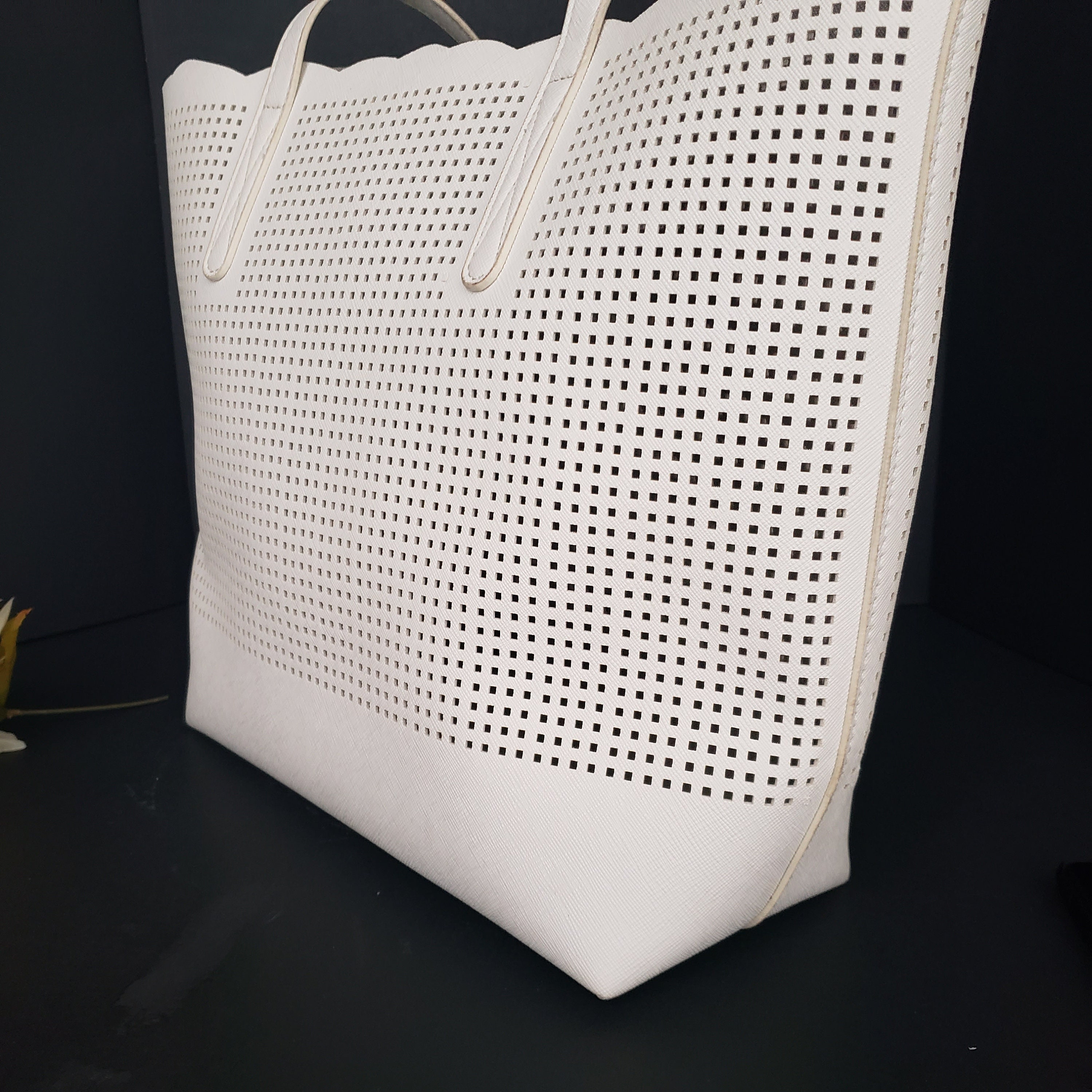 Neiman Marcus White Perforated Tote Bag