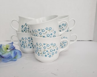 Corning/Corelle Blue Heather Cups, Blue/Green Floral, Set of 6