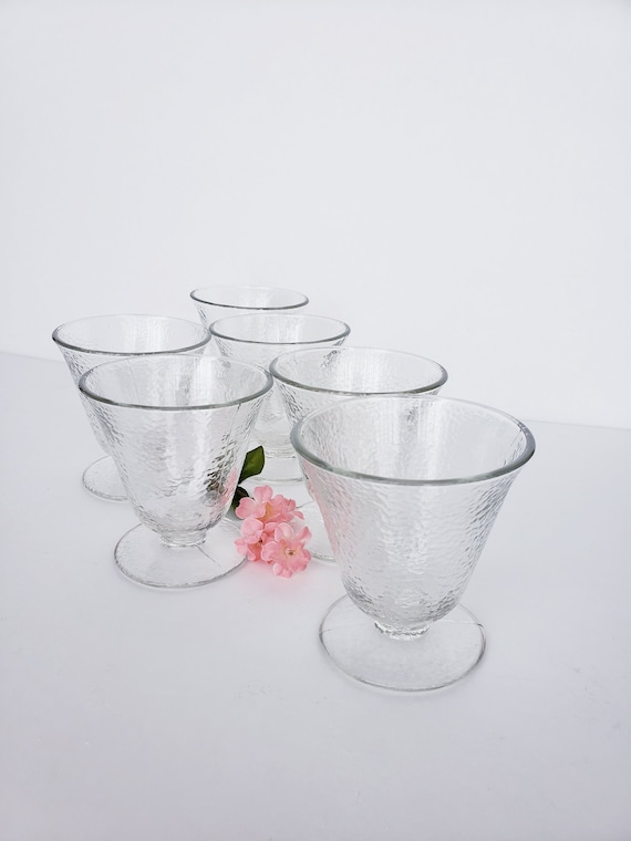 Set of 6 Orange Peel Texture Ice Cream Glasses/sherbet Cups, Heavy Clear Textured  Glass 