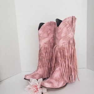 Pink Women&#39;s Cowgirl Boots, with Pink Fringe, Size EU 36, &#39;Boots on the Ground&#39;