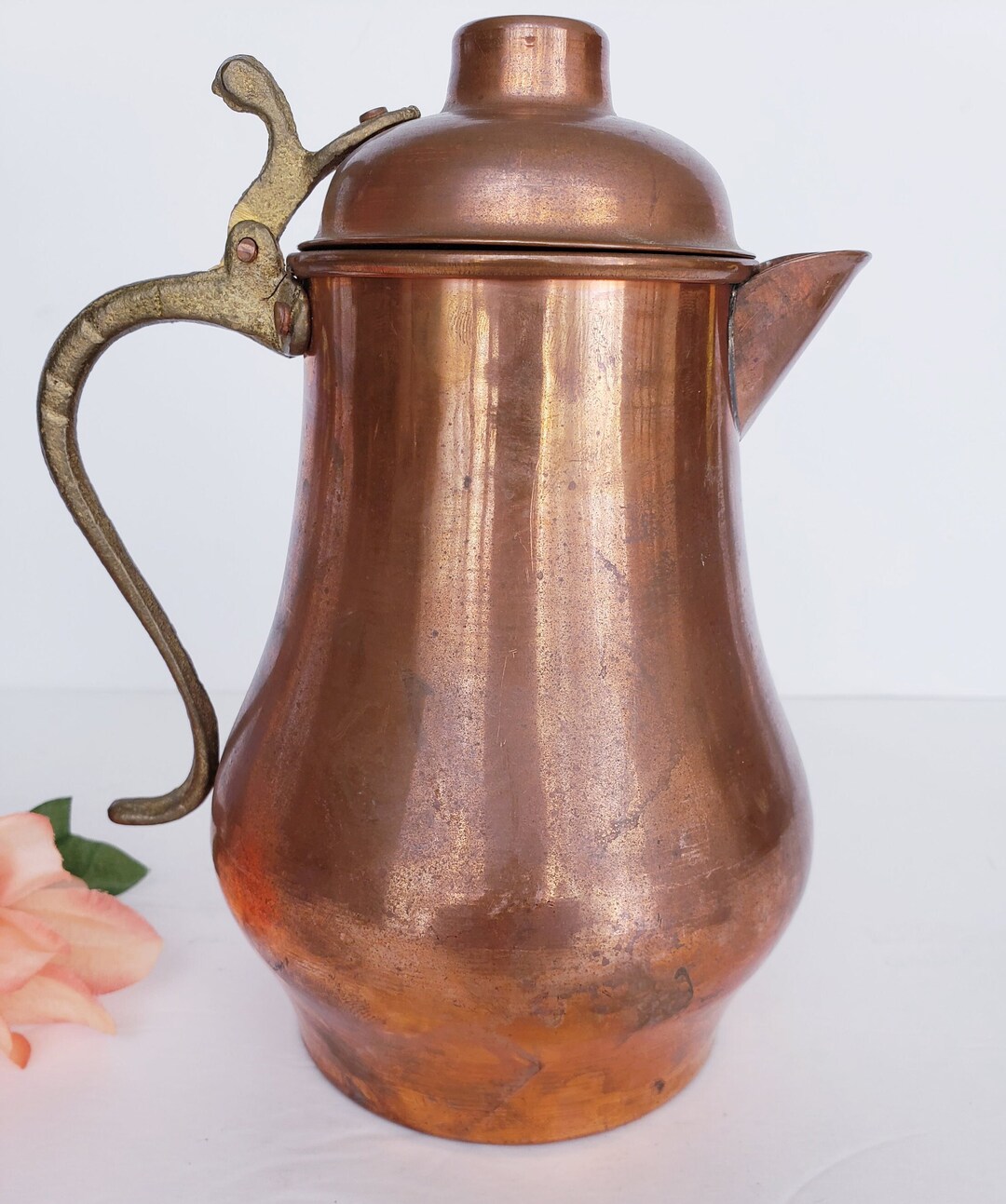 Vintage Copper Coffee Pot With Brass Handle Etsy