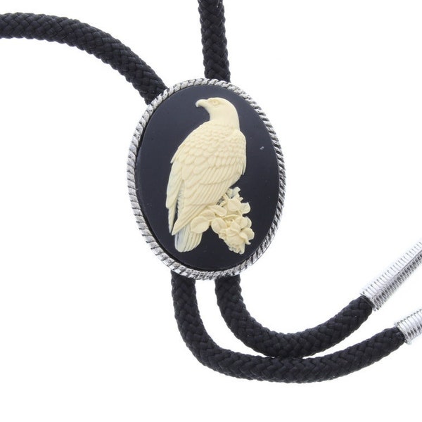 Made to Order Wood Badge Eagle or Eagle Scout Cameo Bolo Tie with matching tips, antique silver  (36" black cord or jute) HandMade in USA