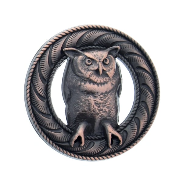 Copper Owl Wood Badge Critter Concho