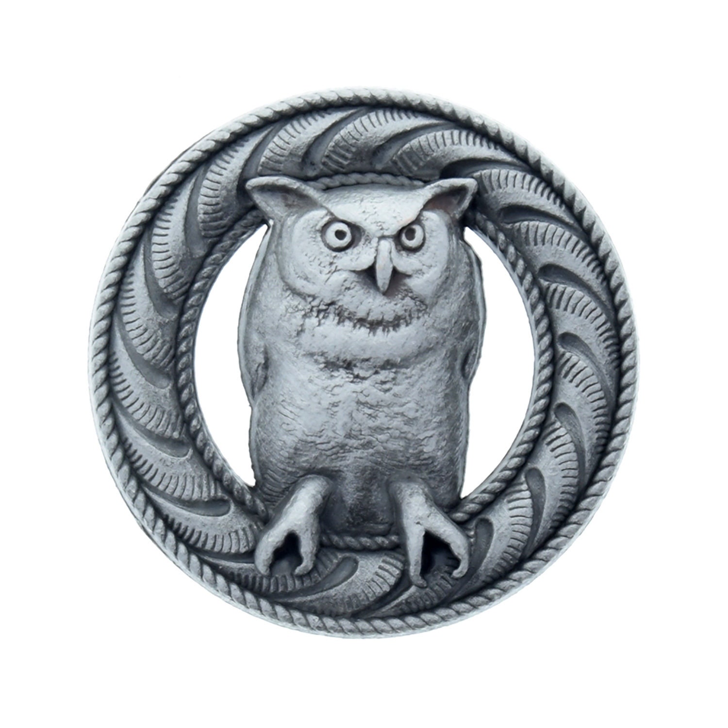 Pewter Owl Wood Badge Critter Concho