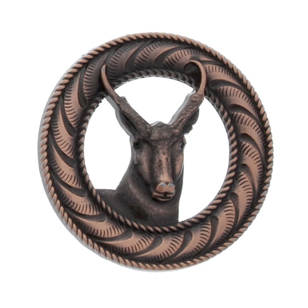 Copper Antelope Wood Badge Critter Concho