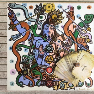 Chakra art Leela Board game of Yoga and spirituality, divine art original, hand painted unique yoga gift, Express delivery