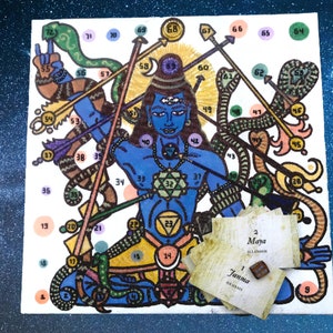 Alte Schlangen und Leitern, handgemaltes Brettspiel für Erwachsene, Leela mit Weisheitskarten, benutzerdefinierte hinduistische Wandkunst original Shiva, Yoga spirituelles Geschenk