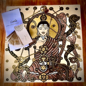 Wooden Leela board game of Self-Knowledge hand painted on box, Personalized Leela board game with custom original artwork, Mindfulness Gift