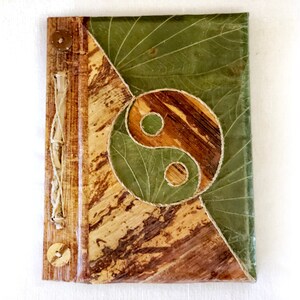 Yin Yang Bio Notizbuch, Blatt Vegan Leder Notizbuch, spirituelles Journal, Umweltfreundliches handgemachtes nachhaltiges Tagebuch, handgemachtes Recyclingpapier