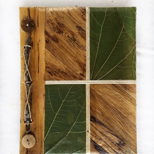Carnet en cuir végétalien • Journal de gratitude Hibiscus Leaf A5 • Journal écologique et durable fait à la main, papier kraft recyclé• Cadeau pour enseignant