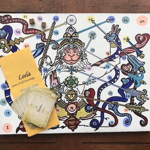 Yoga board game of snakes and arrows with Hanuman, Leela game of spiritual awakening/chakras/personal growth Yoga teacher gift spiritual art